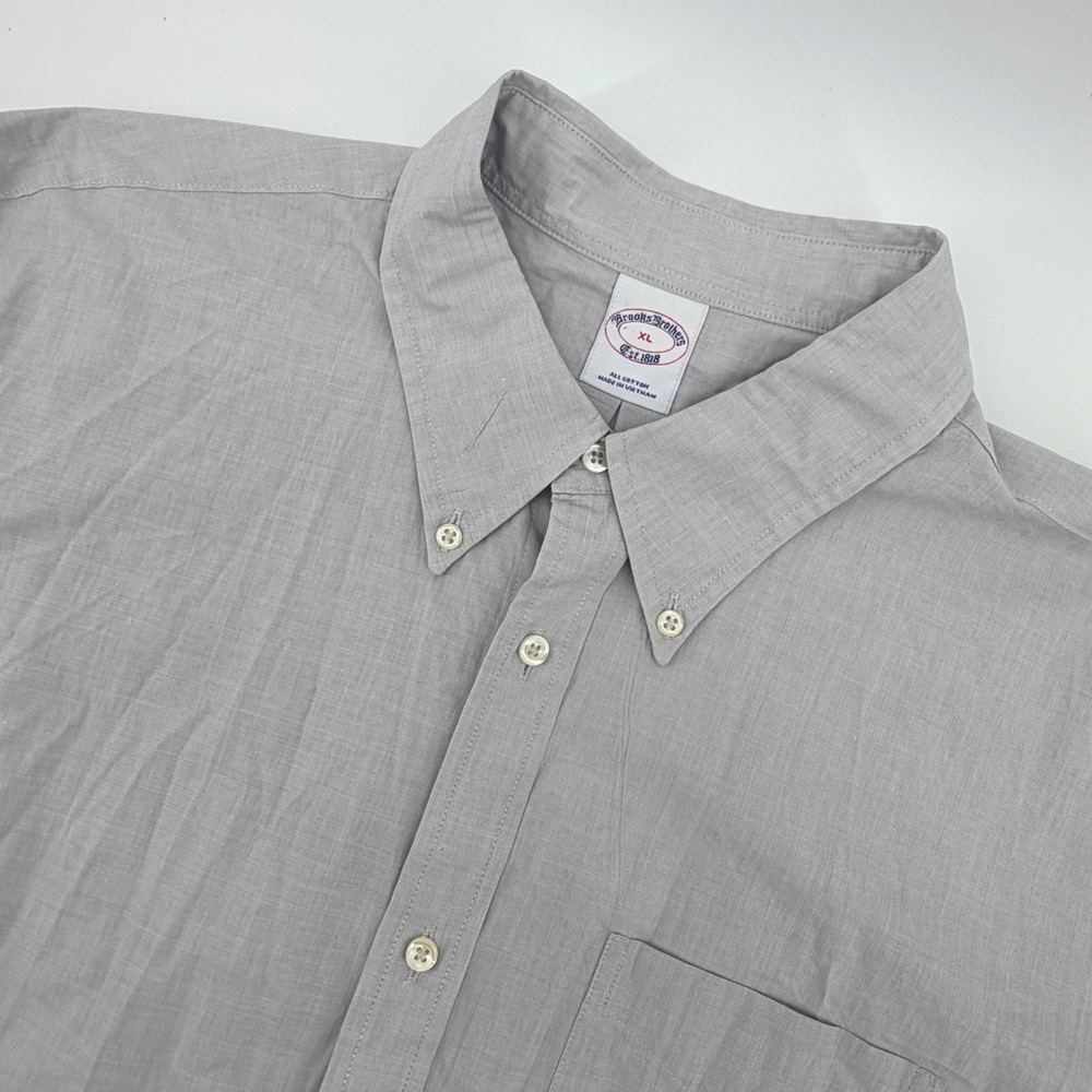 Brooks Brothers Button Down Shirt XL Gray Cotton Long Sleeve Pocket Mens